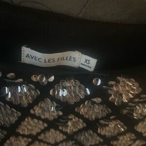 Avec Les Filles Black Sequin Long Sleeve Crop Top XS NWT